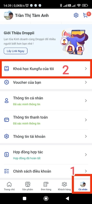 Lấy mã đăng ký khóa học Kungfu tại app Droppii Biz để tham gia vào nhóm facebook nhận lịch học: Cá nhân - Khóa học Kungfu của tôi