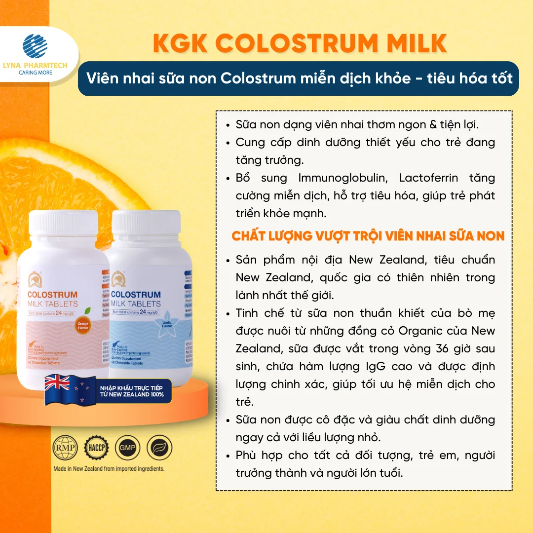 KGK Colostrum Milk - Viên nhai sữa non miễn dịch khỏe tiêu hóa tốt - Lyna Pharmtech